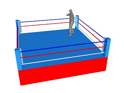 Professional Boxing Ring Sports Equipment with Blue Mat Red Base and Ropes 3d model