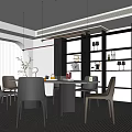 Modern Restaurant Interior With Dining Table Chairs Pendant Lights And Minimalist Decor