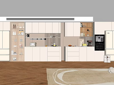 Modern Wine Cabinet Design In Kitchen With White And Wooden Storage Cabinets 3d model