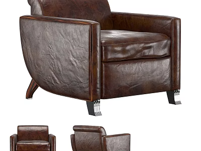 Elegant Brown Leather Single Sofa With Classic Design And Metal Legs 3d model