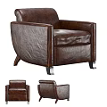 Elegant Brown Leather Single Sofa With Classic Design And Metal Legs