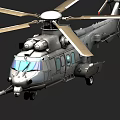Detailed Silver Gray Helicopter With Rotors Fuselage Windows And Landing Gear