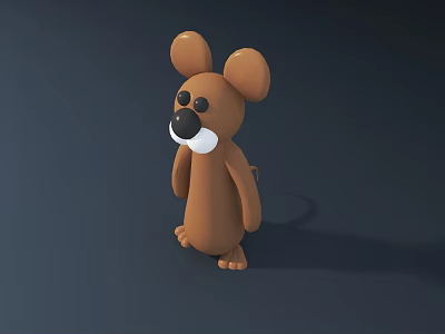 Brown Mouse Stuffed Toy With Big Ears Black Eyes And White Nose 3d model
