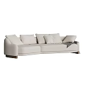 Modern Beige Sectional Sofa With Plush Cushions And Throw Blanket 3d model