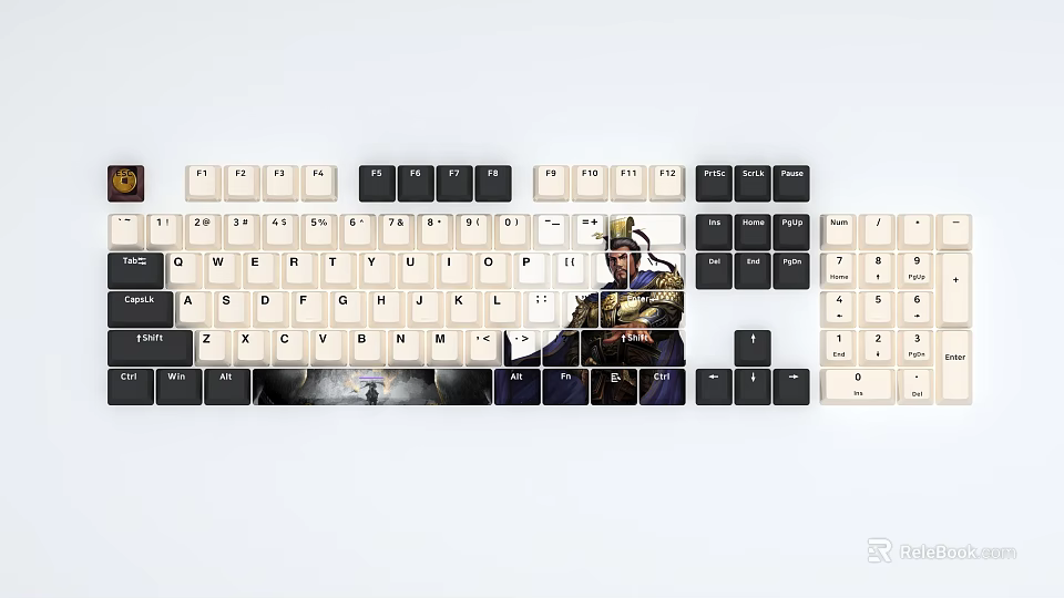 Ancient Character Pattern Keyboard Featuring White Black Keycaps And Artistic Design 3d model