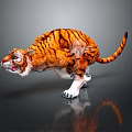 Realistic Orange Black Striped Tiger With Open Mouth And Reflection On Gray Background