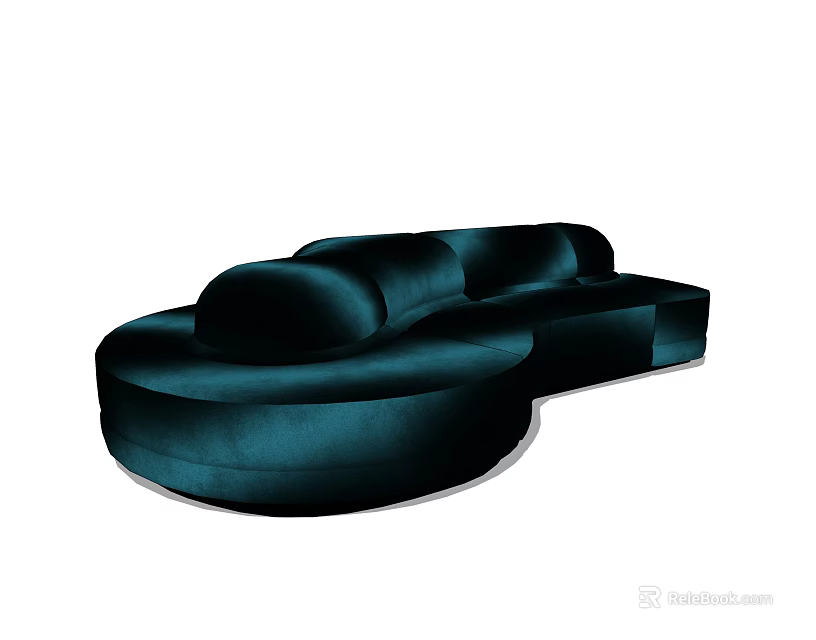 Elegant Teal Velvet Sectional Sofa with Curved Design for Modern Living Room 3d model 