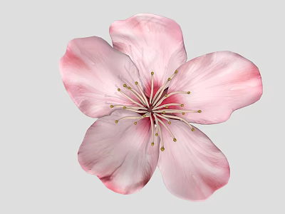 Beautiful Soft Pink Flower With Delicate Petals And Golden Stamens Against Light Gray Background 3d model