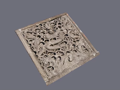 Ornate Square Stone Carving With Detailed Dragon And Floral Patterns 3d model