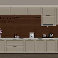 Modern White Kitchen Sideboard With Wooden Countertop Wine Glass Holder And Appliances