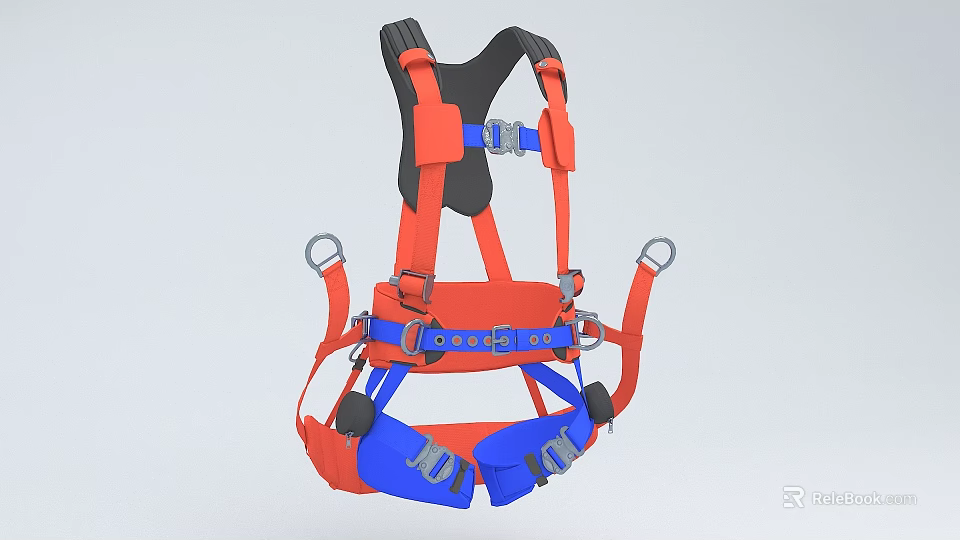 Orange And Blue Safety Harness With Adjustable Straps And Metal Buckles 3d model 