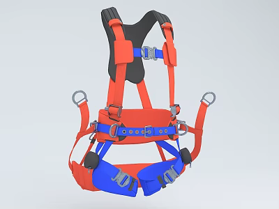 Orange And Blue Safety Harness With Adjustable Straps And Metal Buckles 3d model
