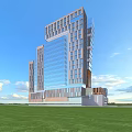 Modern High-Rise Commercial Complex With Glass Curtain Walls And Copper Panel Facade