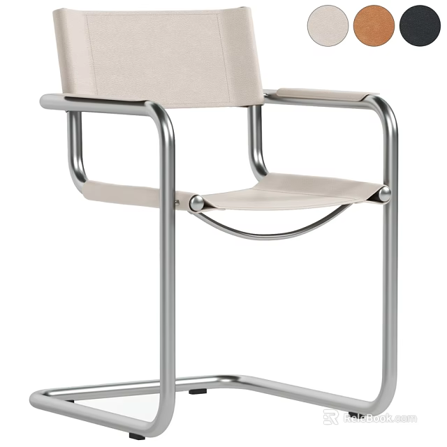 Modern Light Beige Fabric Upholstered Arm Chair With Polished Chrome Metal Frame For Contemporary Interiors 3d model 