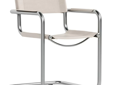 Modern Light Beige Fabric Upholstered Arm Chair With Polished Chrome Metal Frame For Contemporary Interiors 3d model