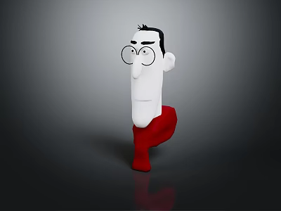 Cartoon Game Movie Character With White Head Short Black Hair Round Glasses And Red Clothing 3d model