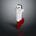 Cartoon Game Movie Character With White Head Short Black Hair Round Glasses And Red Clothing