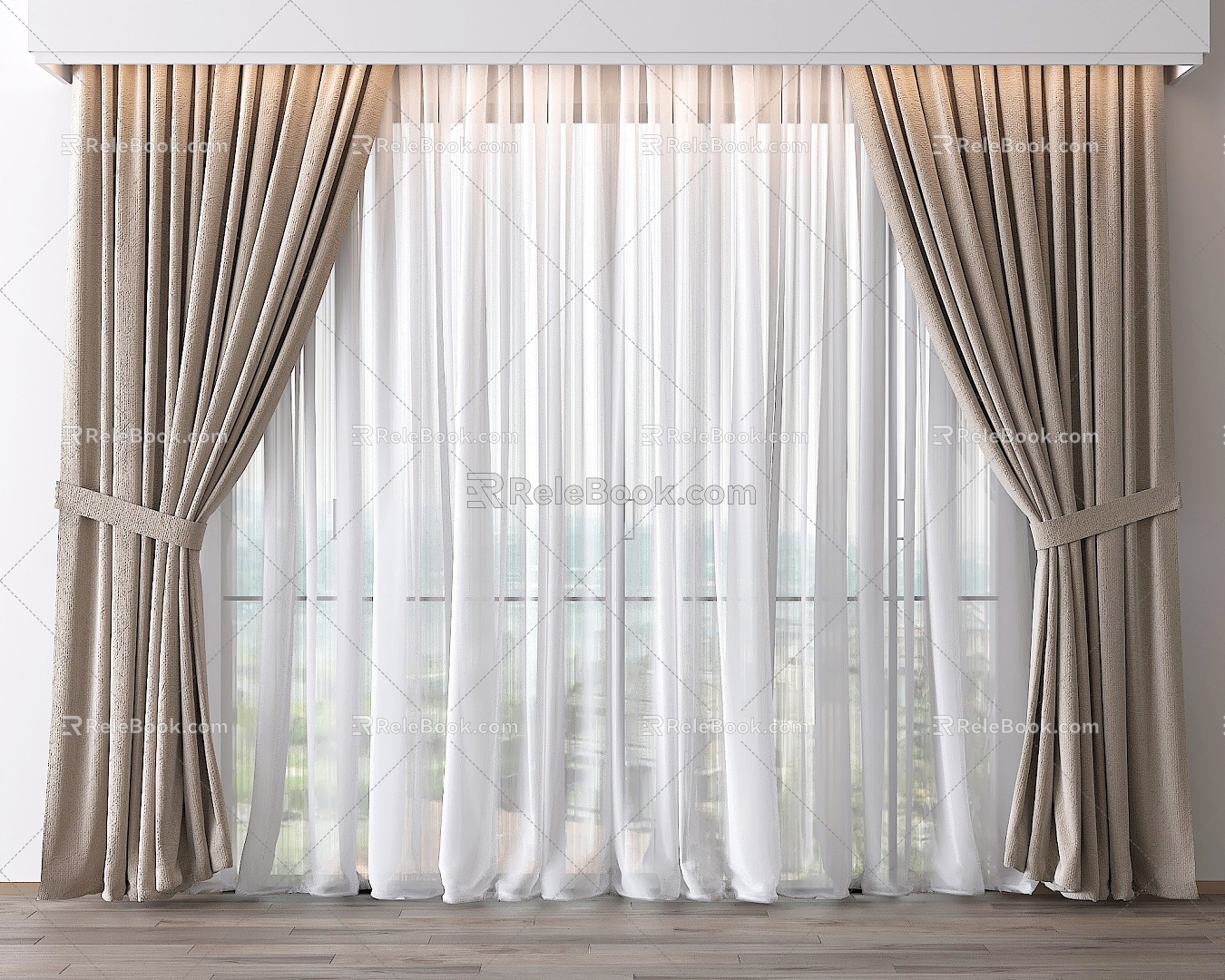 Modern universal curtain gauze curtain fabric curtain curtain combination flannel curtain 3d model