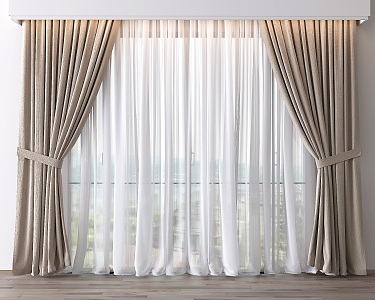 Modern universal curtain gauze curtain fabric curtain combination flannel curtain 3d model