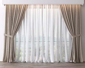 Modern universal curtain gauze curtain fabric curtain combination flannel curtain 3d model