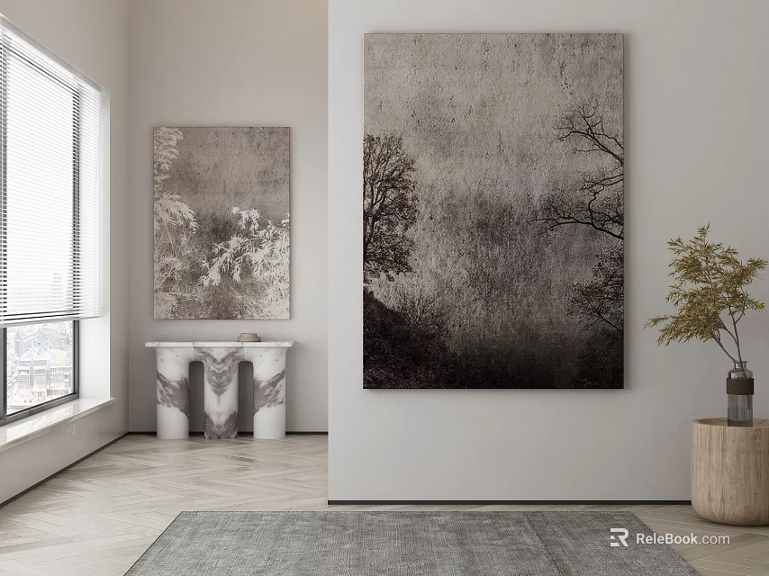 Modern Interior Decor With Wall Art Marble Console Table And Vase 3d model