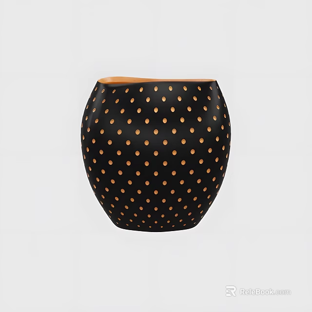 Decorative Black Ceramic Vessel With Gold Polka Dots And Round Shape Design 3d model 