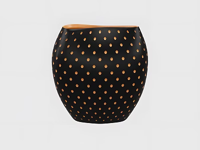 Decorative Black Ceramic Vessel With Gold Polka Dots And Round Shape Design 3d model