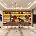 Modern Public Office Space With Desk Floor Lamp Curtains Green Plants And Sofa