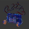Retro Blue And Orange Audio Speaker With Tape Player And Brown Musical Note Decorative Lines