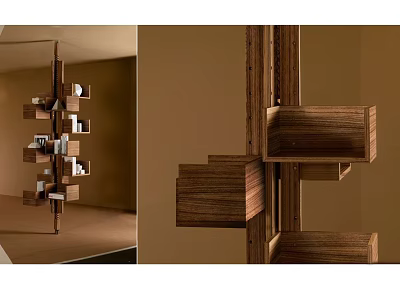 Modern Geometric Wooden Bookshelf Design With Modular Compartments And Layered Storage 3d model
