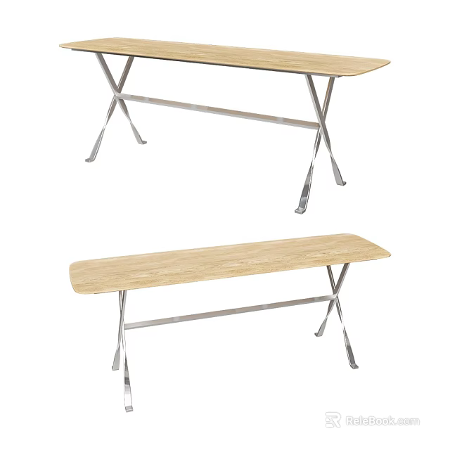 Foldable Dining Table with Wooden Tabletop and Metal Legs Practical Stylish Design 3d model