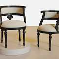 Pair of Classic Accent Chairs with Black Wooden Frame and Beige Cushion