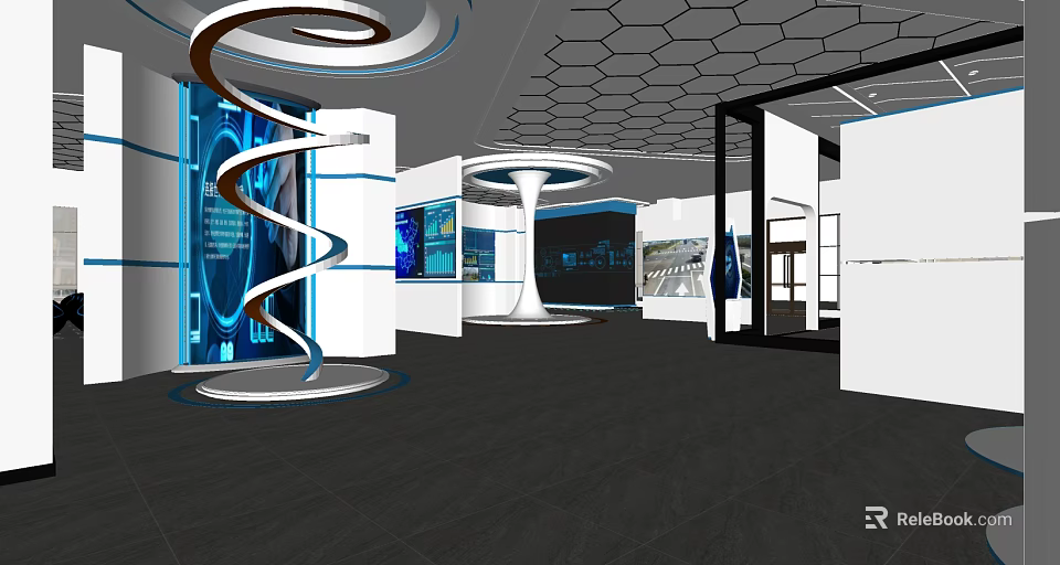 Modern Open Concept Kitchen Interior With Island Counter And Cabinets 3d model