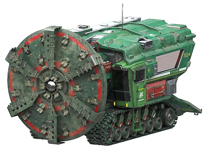Green Heavy Duty Utility Vehicle With Large Cutting Head And Tracked Chassis 3d model