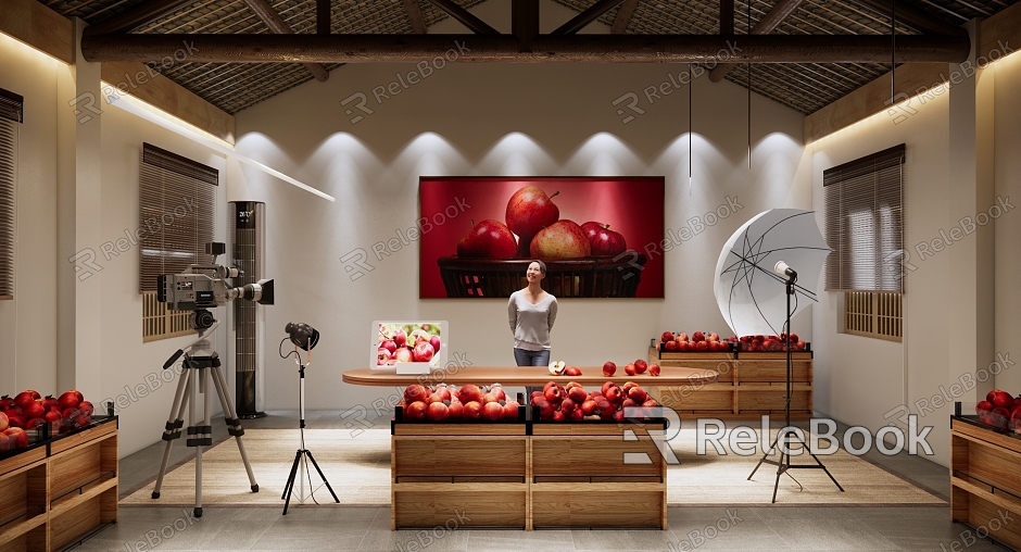 Modern live broadcast room to help farmers live broadcast room fruit with goods live broadcast room anchor live broadcast room live broadcast equipment red apple fuji apple model