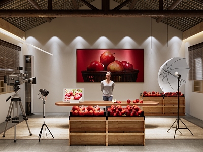 Modern live broadcast room to help farmers live broadcast room fruit with goods live broadcast room anchor live broadcast room live broadcast equipment red apple fuji apple model