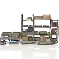 Military Camp Scenery With Shelves Boxes And Cots In Natural Landscape