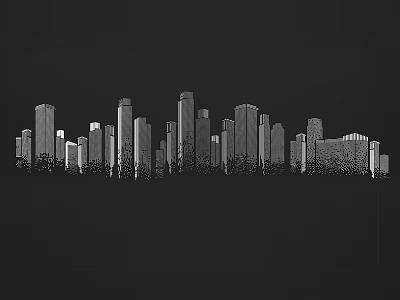 City Skyline Silhouette With Tall Urban Buildings And Architecture Outline 3d model