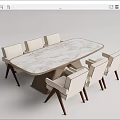 Modern Oval Dining Table Set With Marble Top And White Upholstered Chairs 3d model