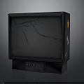Old Black Electronic TV With Cracked Screen And Retro Design