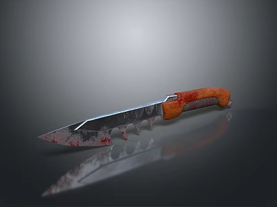 Tactical Weapon Knife With Orange Handle Bloodstained Sharp Blade And Surface Reflection 3d model