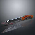 Tactical Weapon Knife With Orange Handle Bloodstained Sharp Blade And Surface Reflection 3d model