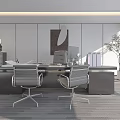 Modern Spacious Office Desk With Computer Monitor Office Chairs Potted Plant And City View