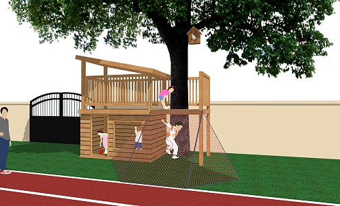 Modern play equipment children tree house outdoor landscape 3d model