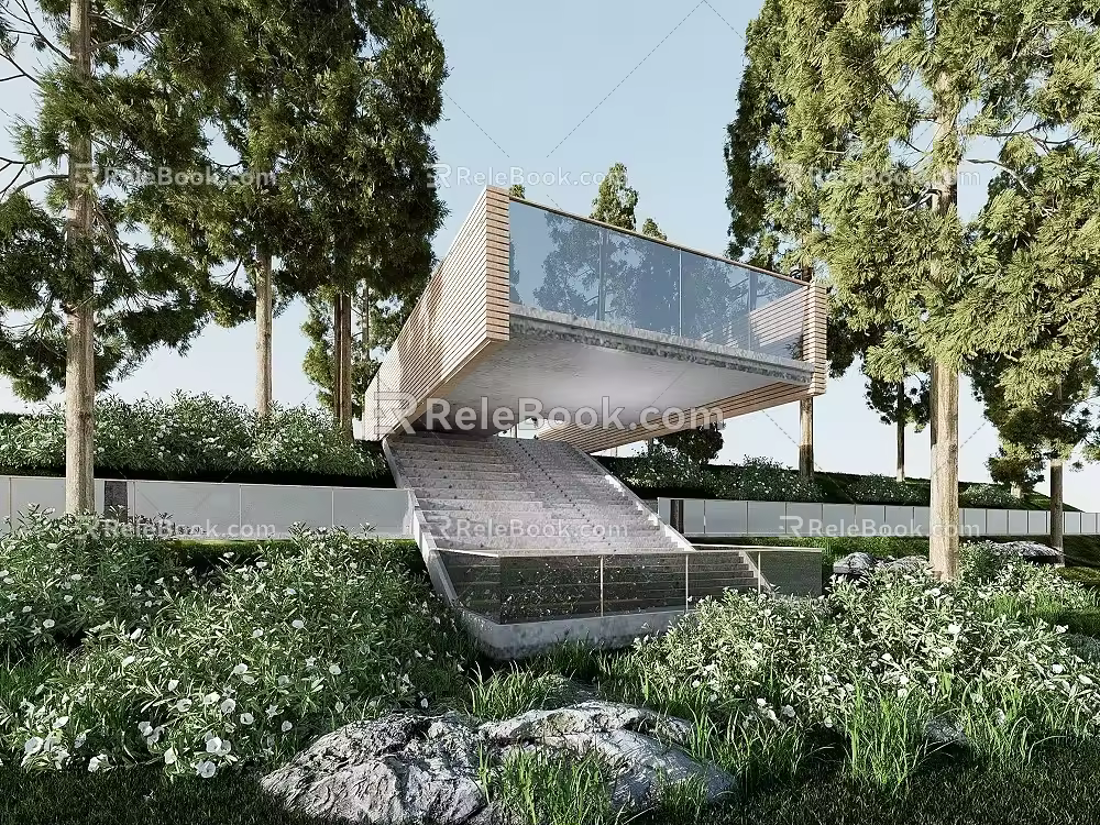 Modern viewing platform, landscape platform, landscape structure 3d model