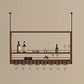Hanging Wooden Wine Rack with Wine Bottles and Glasses for Home Bar