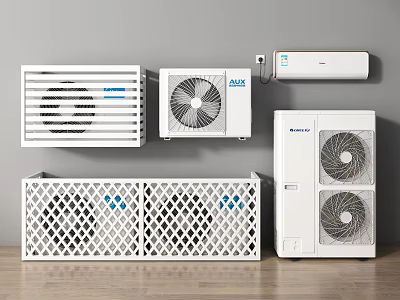 Various Modern Air Conditioners and Fans Including Wall Mounted and Floor Standing Models 3d model