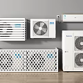 Various Modern Air Conditioners and Fans Including Wall Mounted and Floor Standing Models