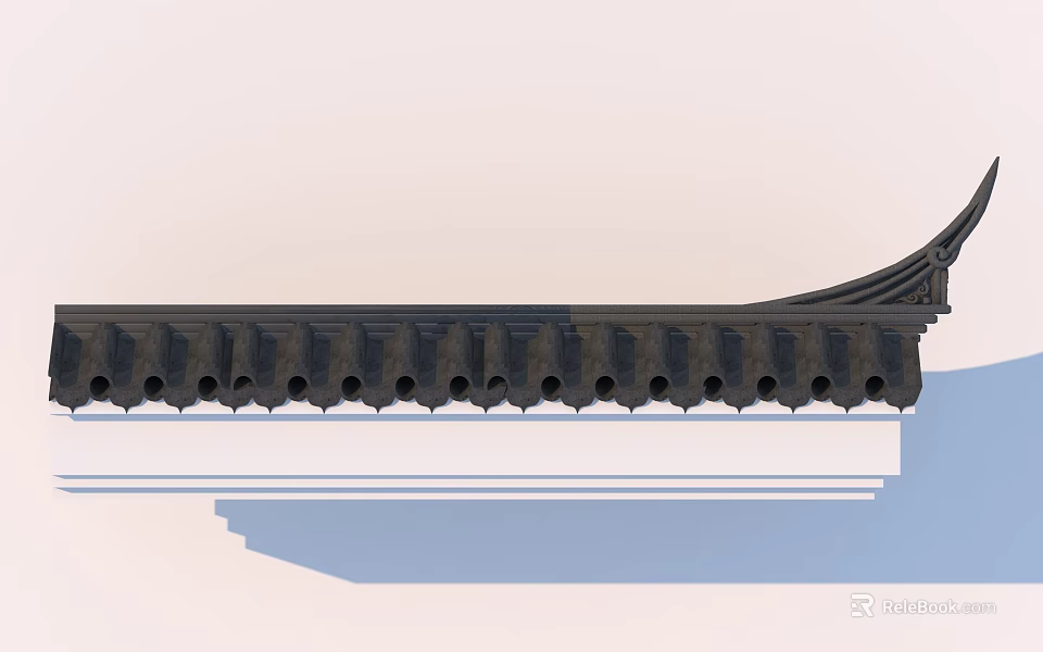 Building Exterior Wall With Decorative Dark Cornice And Wavy Hole Design 3d model 