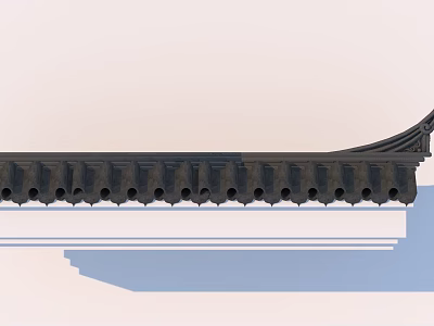 Building Exterior Wall With Decorative Dark Cornice And Wavy Hole Design 3d model